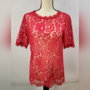 Vanessa Virginia Anthropologie Women's Red and Pink Lace Top